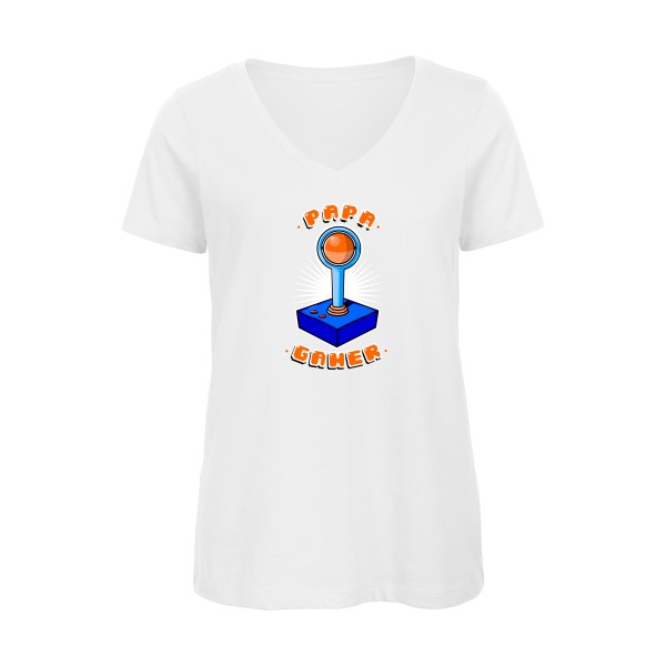 T-shirt femme bio col V geek Femme  - PAPA GAMER - 