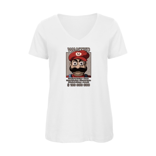 Wanted Mario-T-shirt femme bio col V Geek - B&C - Inspire V/women - Thème Geek -
