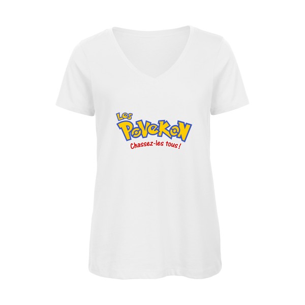 Povekon - T-shirt femme bio col V drôle Femme - modèle B&C - Inspire V/women  -thème parodie pokemon -