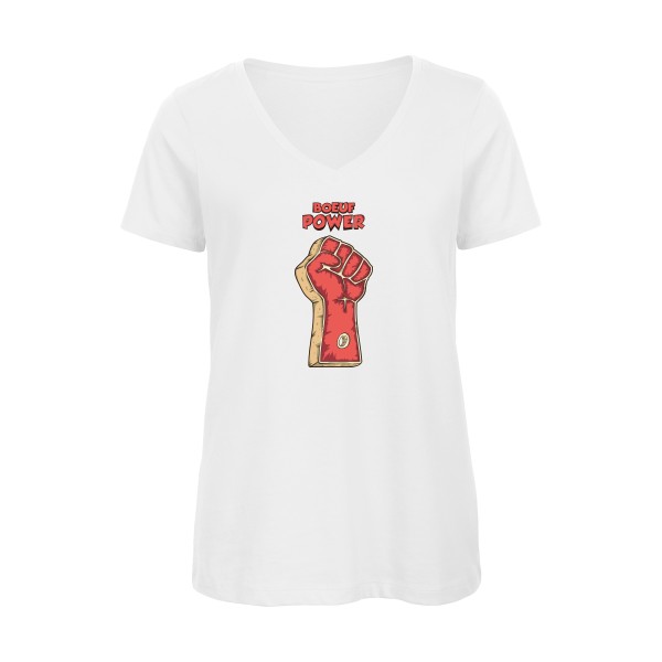 T-shirt femme bio col V original Femme  - Boeuf power - 