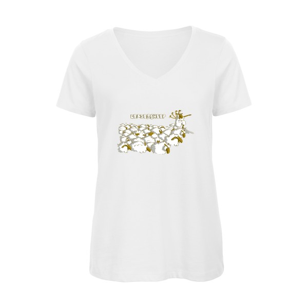 Leadersheep - T-shirt femme bio col V humour francais Femme  -B&C - Inspire V/women  - Thème humour et animaux-