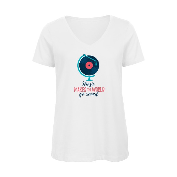 Music - B&C - Inspire V/women  -modèle T-shirt femme bio col V musique -thème Dj -