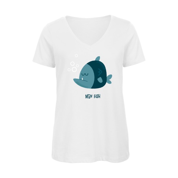 M'en fish - T-shirt femme bio col V fun pour Femme -modèle B&C - Inspire V/women  - thème humour et enfance -