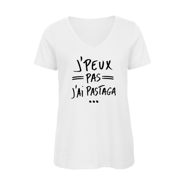 J'peux pas j'ai pastaga - T-shirt femme bio col V pastis Femme - modèle B&C - Inspire V/women  -thème humour et alcool -