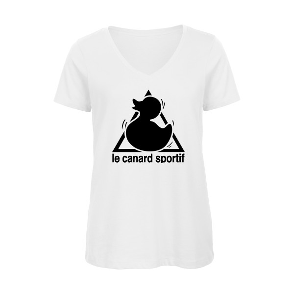 Canard Sportif -T-shirt femme bio col V humoristique - Femme -B&C - Inspire V/women  -thème  humour et parodie - 