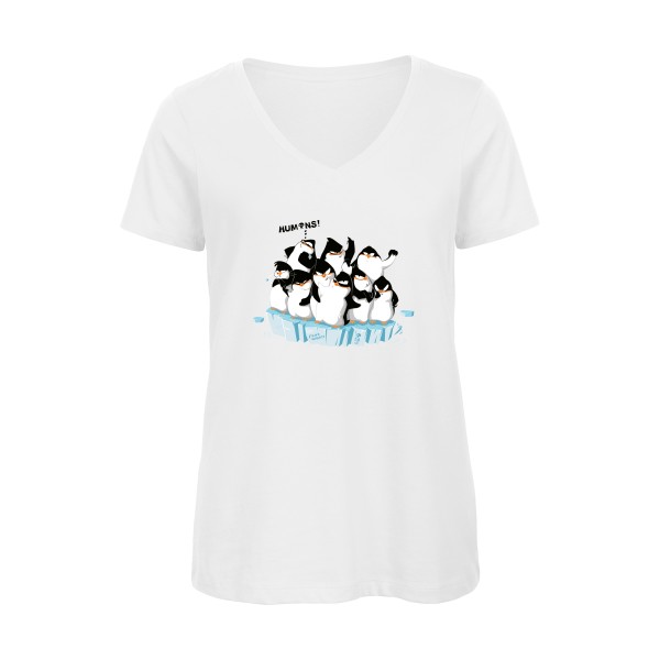 F**king humans ! - T-shirt femme bio col V ecolo  - modèle B&C - Inspire V/women  -thème original -