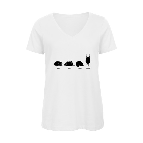 Journée type - T-shirt femme bio col V cocasse pour Femme -modèle B&C - Inspire V/women  - thème chat -