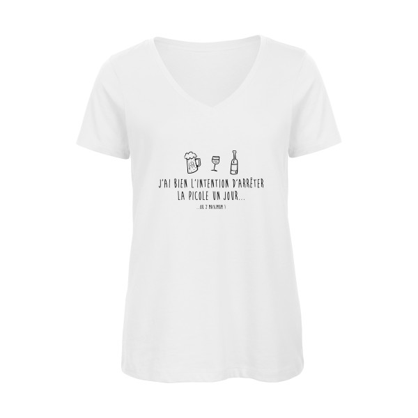  T-shirt femme bio col V original Femme  - arrêter la picole - 