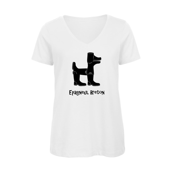 T-shirt femme bio col V Femme original - Epagneul breton - 