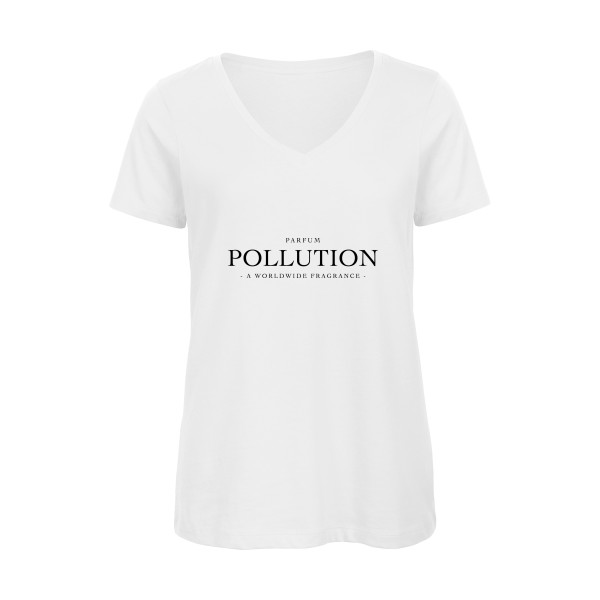 T-shirt femme bio col V original Femme  - Parfum POLLUTION - 