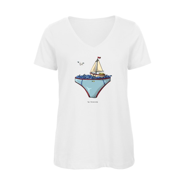 Ta mer en slip -T-shirt femme bio col V Femme marin humour -B&C - Inspire V/women  -Thème humour et parodie -