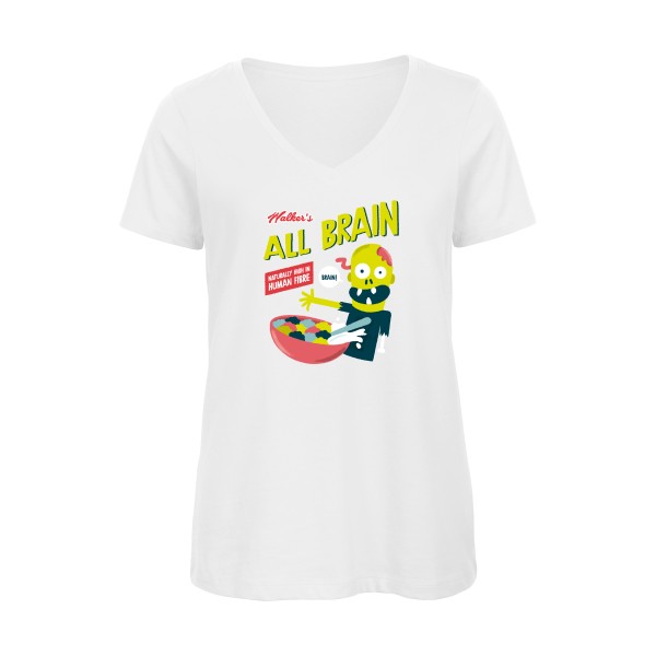 T-shirt femme bio col V original et drole Femme - All brain - 