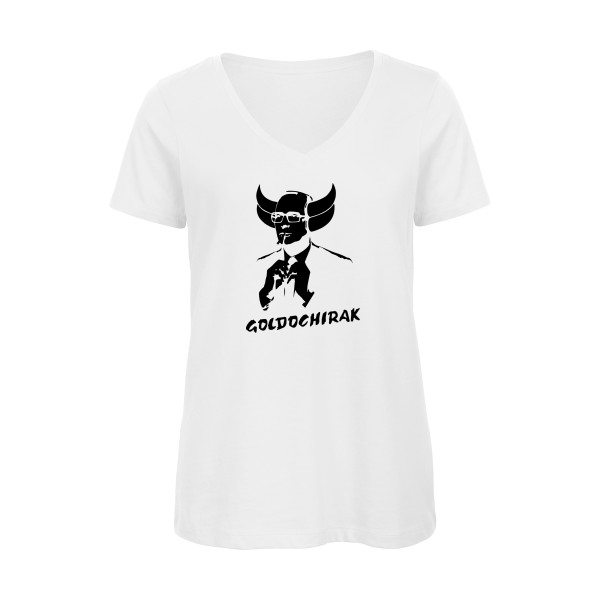 Goldochirak - T-shirt femme bio col V amusant pour Femme -modèle B&C - Inspire V/women  - thème parodie et politique -