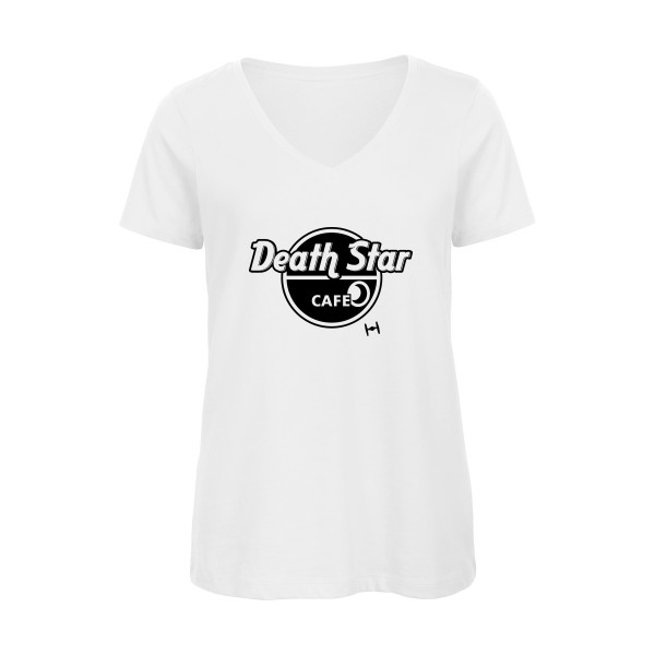 DeathStarCafe - T-shirt femme bio col V dark pour Femme -modèle B&C - Inspire V/women  - thème parodie et marque-