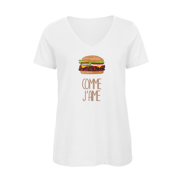 Comme j'aime -T-shirt femme bio col V original Femme -B&C - Inspire V/women  -thème parodie - 