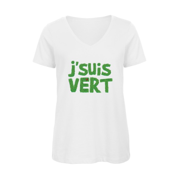 T-shirt femme bio col V original Femme  - suis vert - 