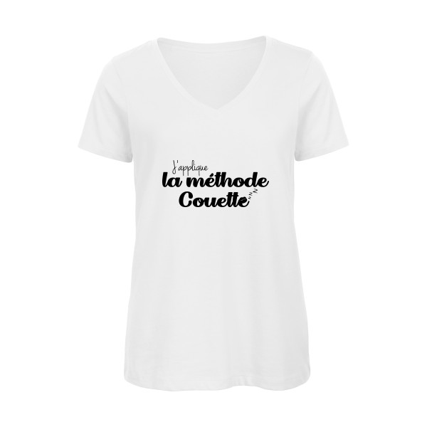 La méthode Couette - T-shirt femme bio col V drôle Femme - modèle B&C - Inspire V/women  -thème parodie cauet -