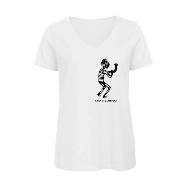 L'aztèque - T-shirt femme bio col V  drôle - modèle B&C - Inspire V/women  -thème humour potache -