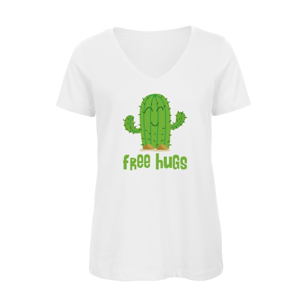 FreeHugs- T-shirt femme bio col V Femme - thème tee shirt humoristique -B&C - Inspire V/women  -