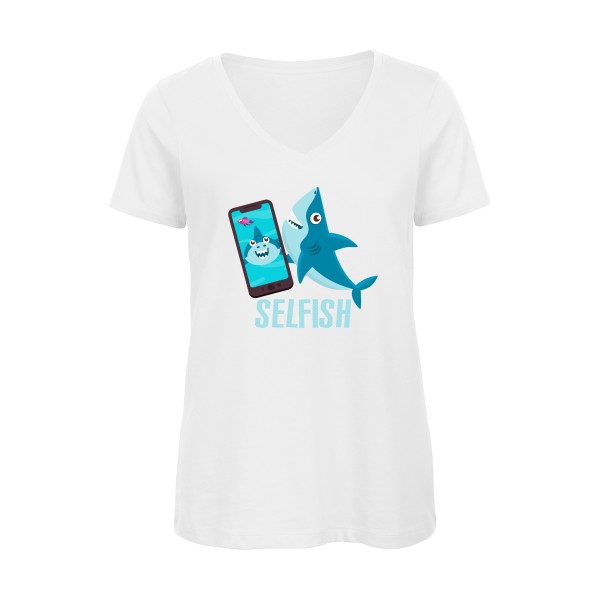 Selfish - T-shirt femme bio col V Geek pour Femme -modèle B&C - Inspire V/women  - thème humour Geek -