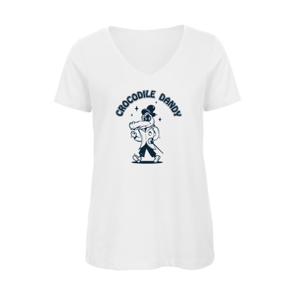 Crocodile dandy - T-shirt femme bio col V rigolo Femme - modèle B&C - Inspire V/women  -thème cinema et parodie -
