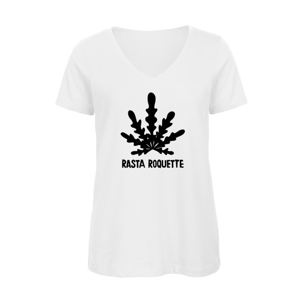 Rasta roquette - T-shirt femme bio col V rigolo - Thème t shirt  et sweat cuisine pour  Femme -