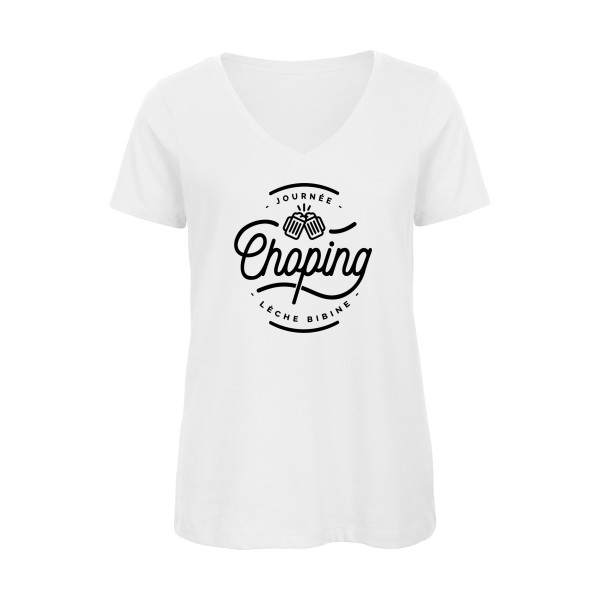 Journée Choping -T-shirt femme bio col V bière - Femme -B&C - Inspire V/women  -thème alcool humour - 
