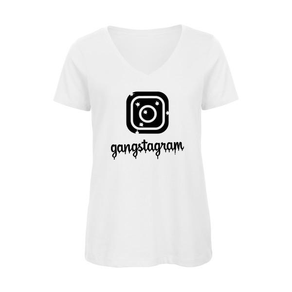 GANGSTAGRAM - T-shirt femme bio col V geek pour Femme -modèle B&C - Inspire V/women  - thème parodie et geek -