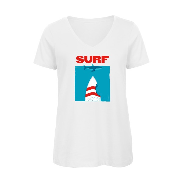SURF -T-shirt femme bio col V sympa  Femme -B&C - Inspire V/women  -thème  surf -