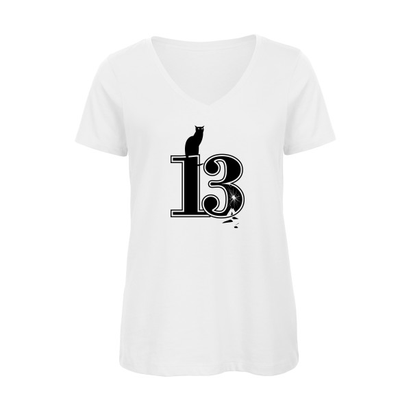 Superstition -T-shirt femme bio col V rock Femme  -B&C - Inspire V/women  -Thème humour et musique rock -