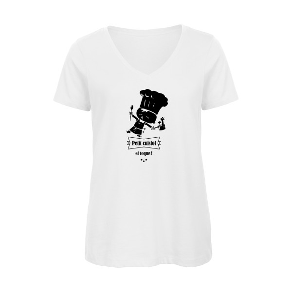 T-shirt femme bio col V Femme original - petit cuistot -