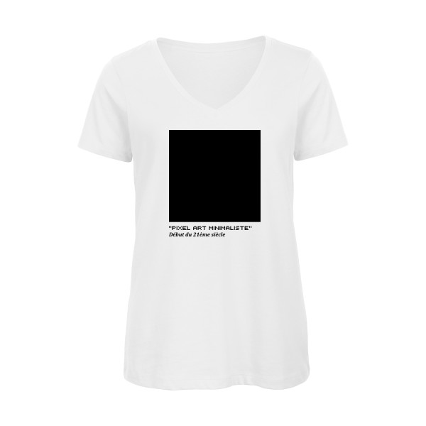 T-shirt femme bio col V Femme original - Pixel art minimaliste -