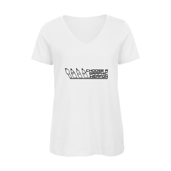 T-shirt femme bio col V original Femme  - Weapon Graphic - 