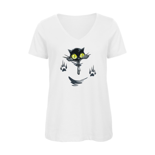 oOh - T-shirt femme bio col V rigolo pour Femme -modèle B&C - Inspire V/women  - thème humour chat -