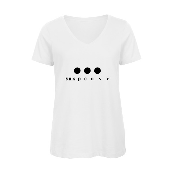 T-shirt femme bio col V Femme original - Le suspense... -