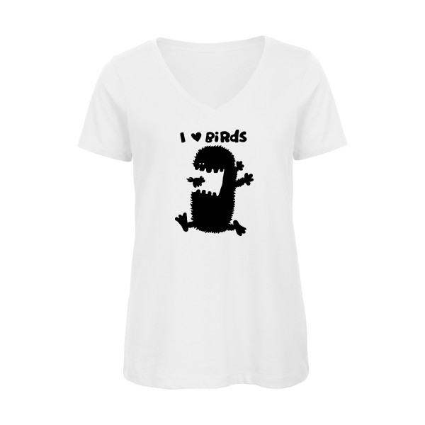 T-shirt femme bio col V original Femme  - I love birds - 