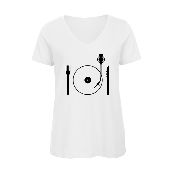 Eat some vinyl - T-shirt femme bio col V vinyl Femme - modèle B&C - Inspire V/women  -thème rétro et vintage -