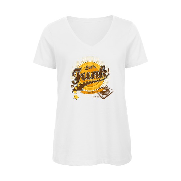 Let's funk - T-shirt femme bio col V vintage  - modèle B&C - Inspire V/women  -thème rétro et funky -