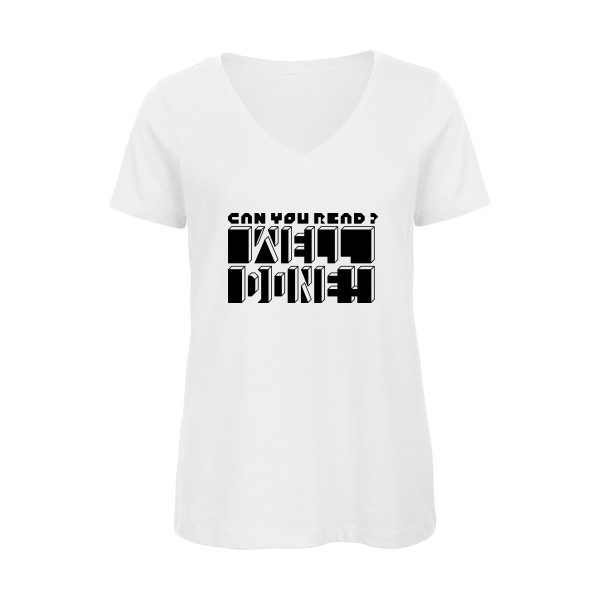  T-shirt femme bio col V Femme original - Can you read ? - 