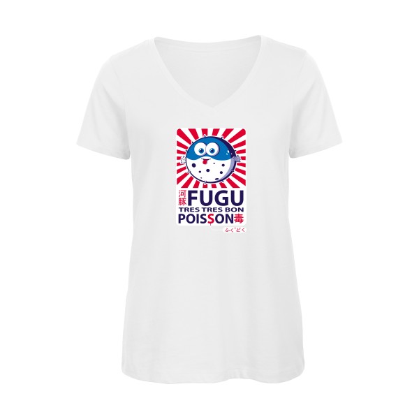 Fugu - T-shirt femme bio col V trés marrant Femme - modèle B&C - Inspire V/women  -thème burlesque -