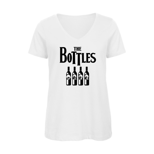 The Bottles - T-shirt femme bio col V parodie  pour Femme - modèle B&C - Inspire V/women  - thème parodie et musique vintage -