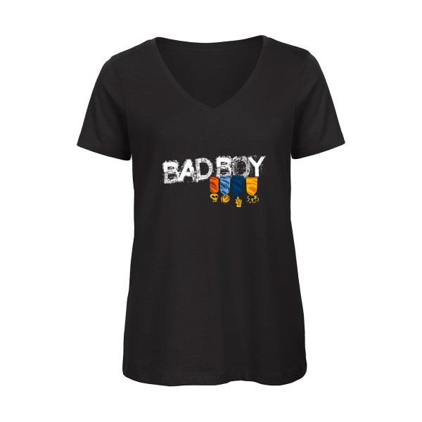 T-shirt femme bio col V original Femme  - bad boy 7_C - 