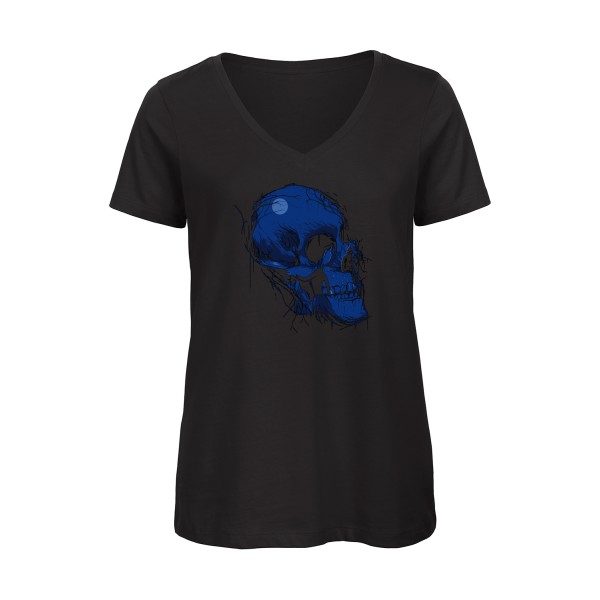 Maiden skull-T-shirt femme bio col V tete de mort -