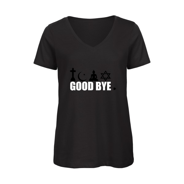 T-shirt femme bio col V Femme original - Good bye - 