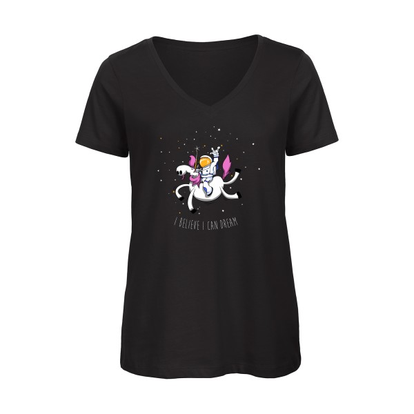 T-shirt femme bio col V - B&C - Inspire V/women  - Space Rodéo Licorne
