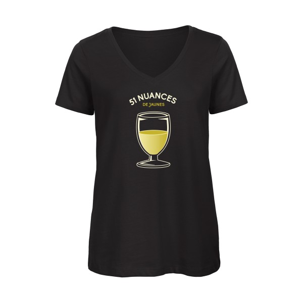 51 nuances de jaunes -  T-shirt femme bio col V Femme - B&C - Inspire V/women  - thème t-shirt  humour alcool  -