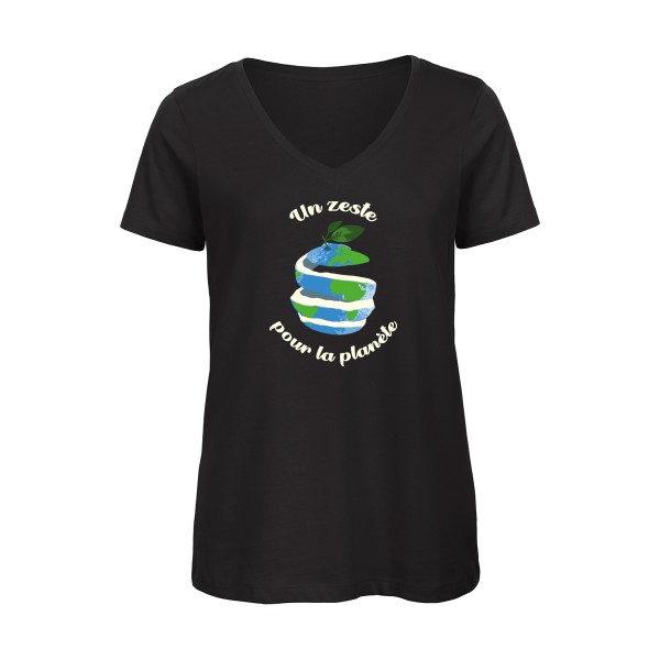 Un p'tit zeste... -T-shirt femme bio col V ecolo original - Femme -B&C - Inspire V/women  -thème  ecologie - 