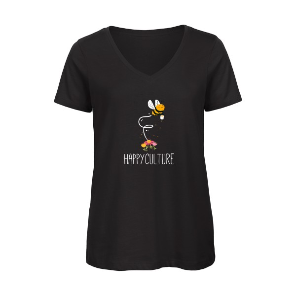 happy-  T shirt humoristique - Modèle T-shirt femme bio col V de chez B&C - Inspire V/women 