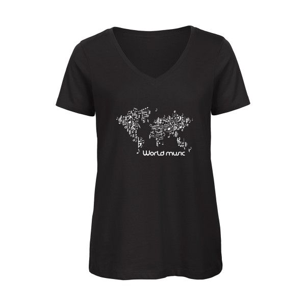 World music - T-shirt femme bio col V musique Femme - modèle B&C - Inspire V/women  -thème dj musique -