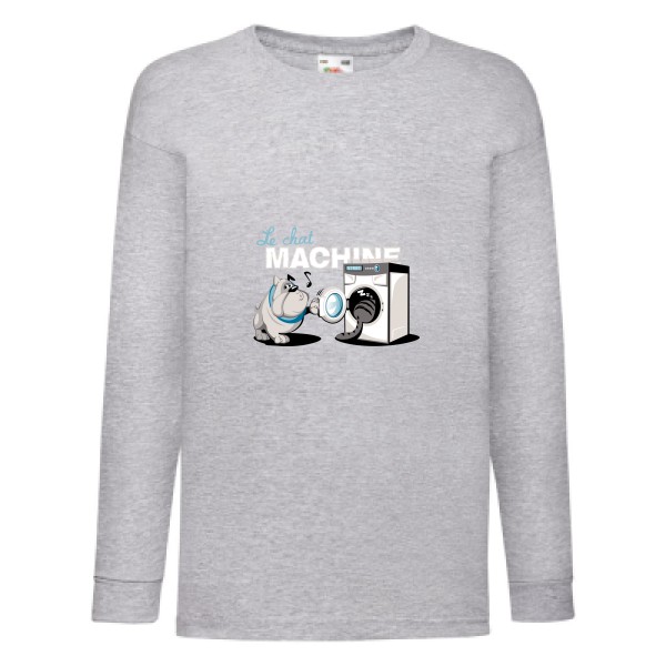t shirt parodie marque-Le Chat Machine-Fruit of the loom - Kids LS Value Weight T-Enfant